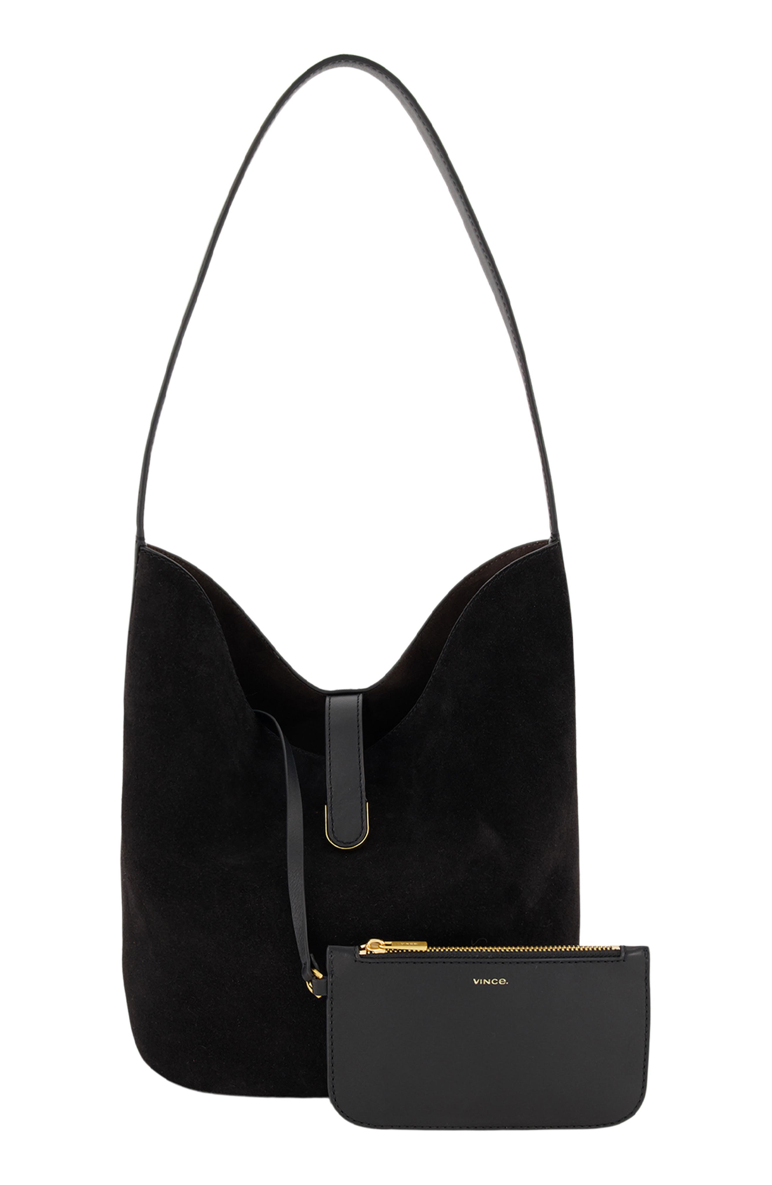 Medium Eris Suede Bucket Bag, Alternate, color, BLACK
