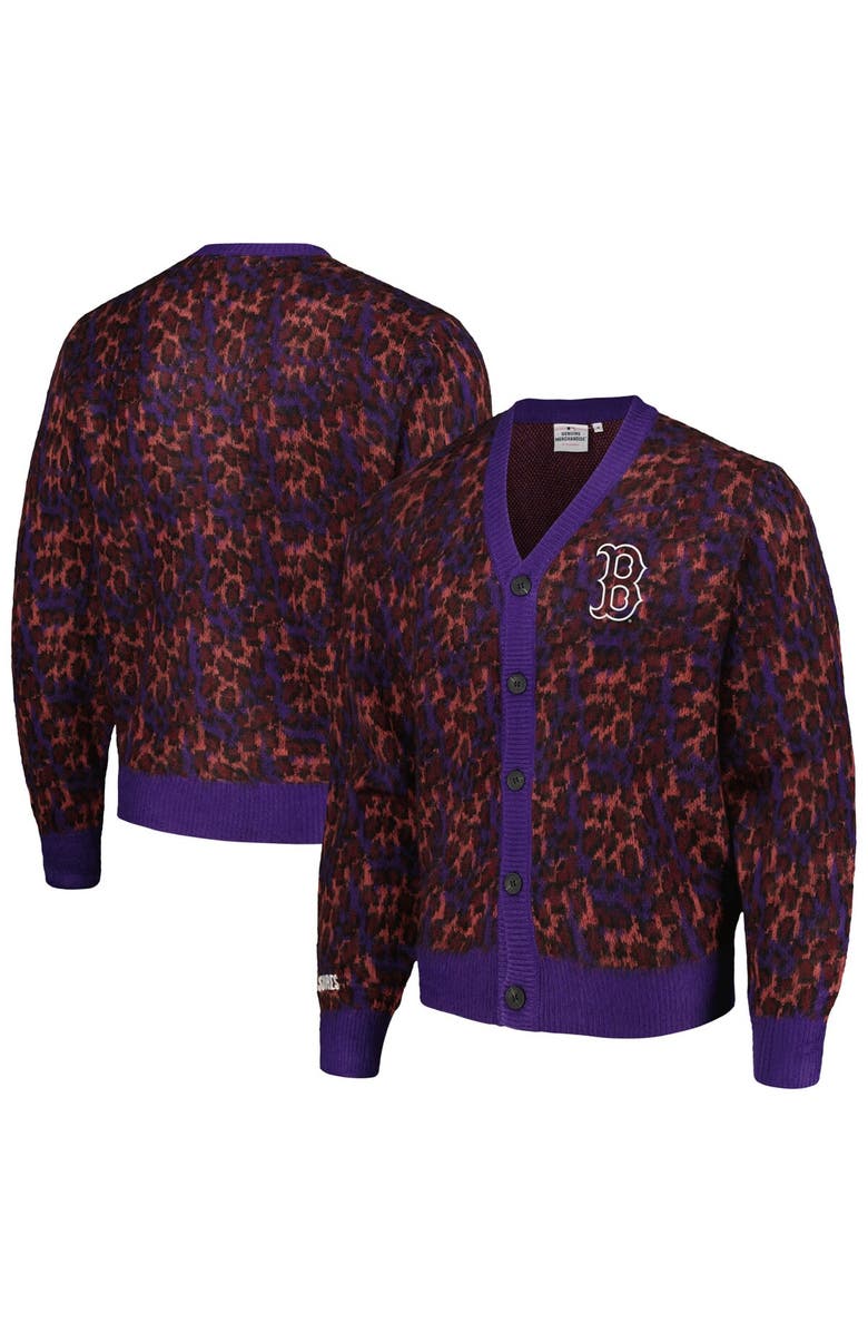 PLEASURES Men's PLEASURES Purple Boston Red Sox Cheetah Cardigan Button-Up Sweater, Main, color, Purple