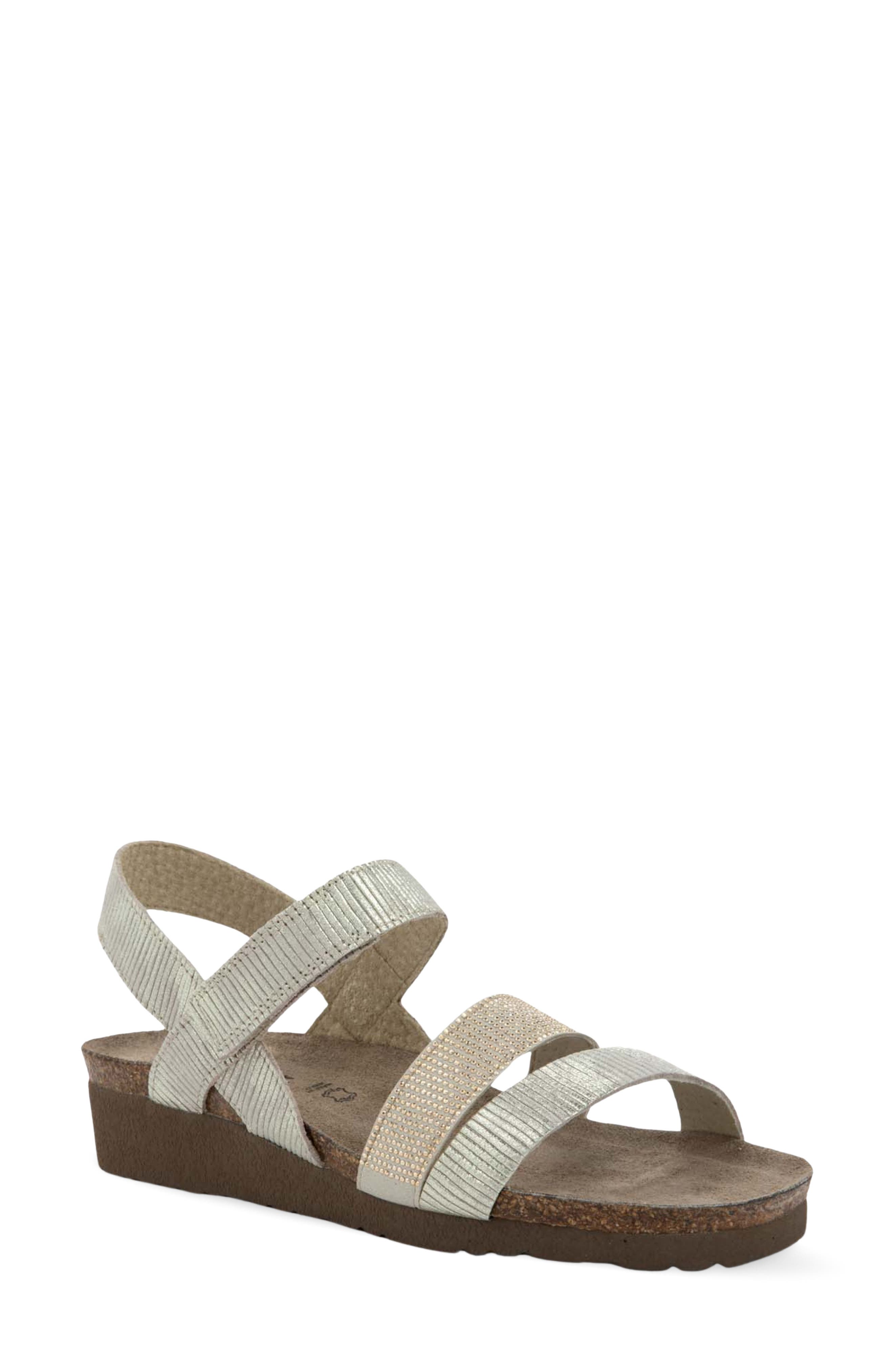 Naot 'Krista' Sandal, Main, color, Platinum Stripe/ Gold