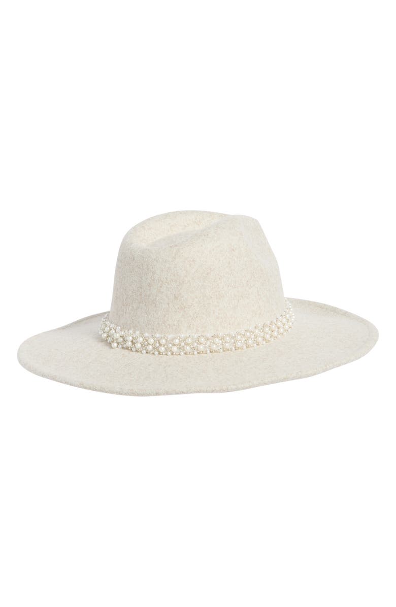 David & Young Pearl Band Faux Suede Panama Hat, Alternate, color, Beige