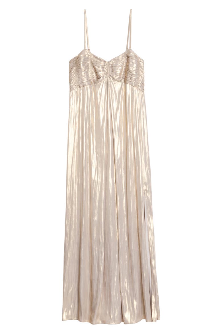 Rippie Pleated Metallic Satin Slipdress, Alternate, color, GOLD
