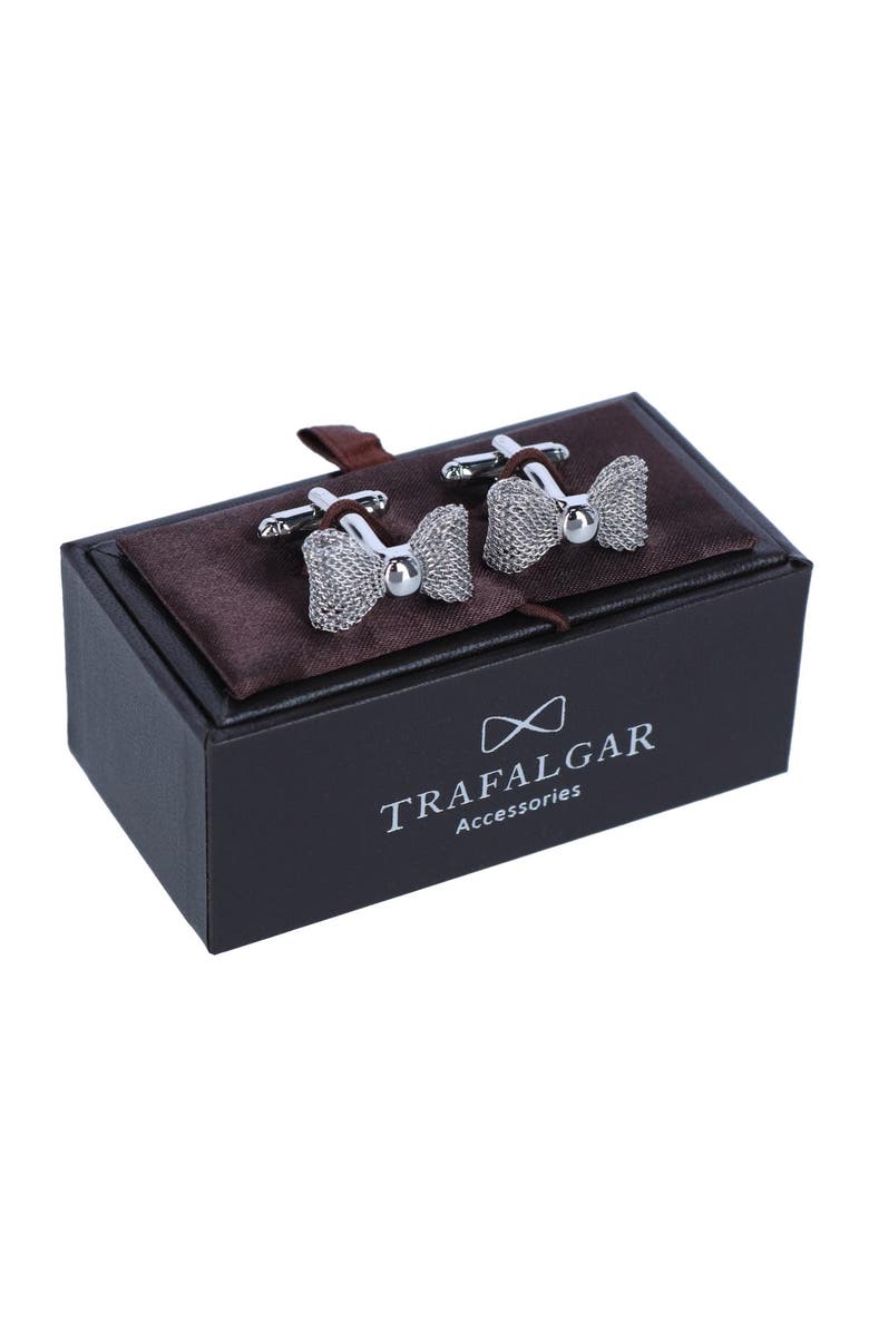 Trafalgar Bailey Bow Tie Novelty Cufflinks, Alternate, color, Silver