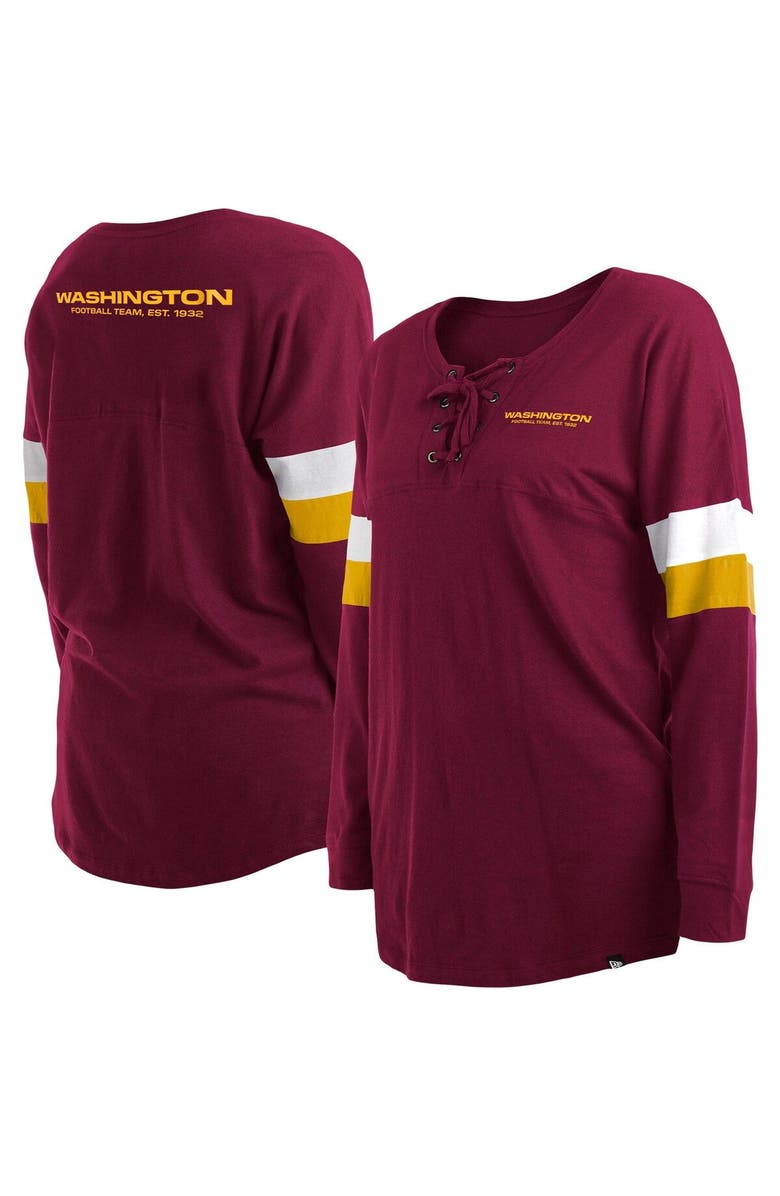 New Era Women's New Era Burgundy Washington Commanders Plus Size Athletic Varsity Lace-Up V-Neck Long Sleeve T-Shirt, Main, color, 