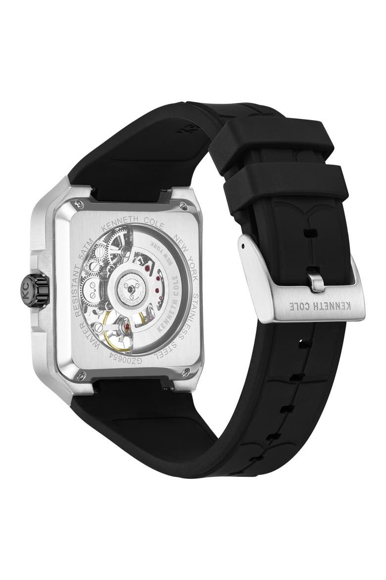 Automatic Silicone Strap Watch, 41.5mm, Alternate, color, BLACK