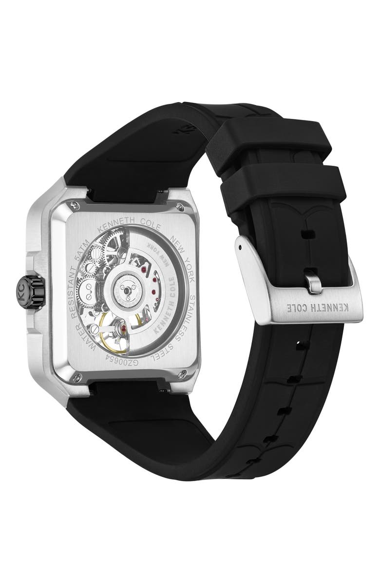 Kenneth Cole New York Automatic Silicone Strap Watch, 41.5mm, Alternate, color, Black