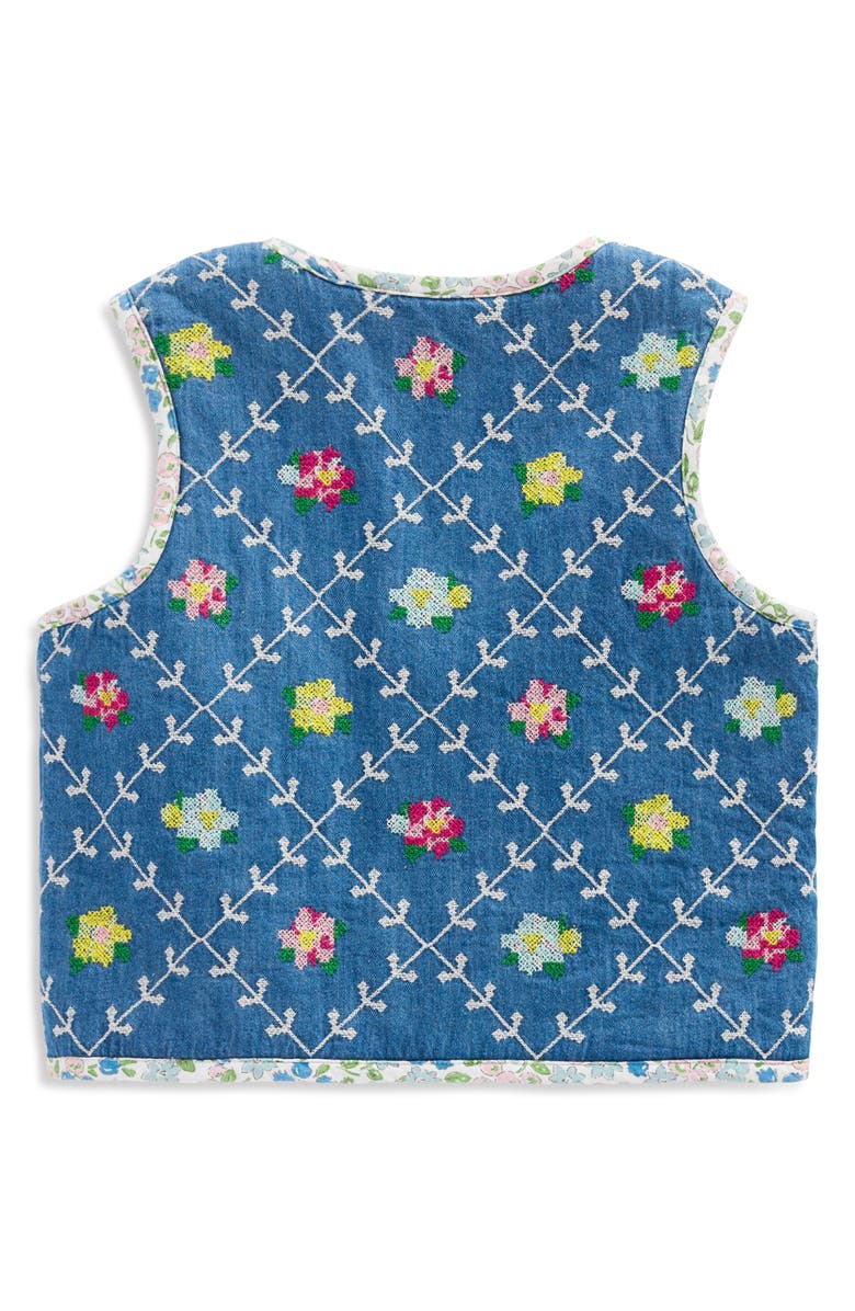 Mini Boden Kids' Reversible Quilted Vest, Alternate, color, Embroidered Denim