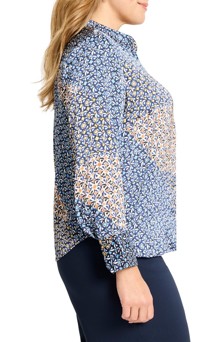 NIC+ZOE Monogram Mix Button-Up Top, Alternate, color, Blue Multi