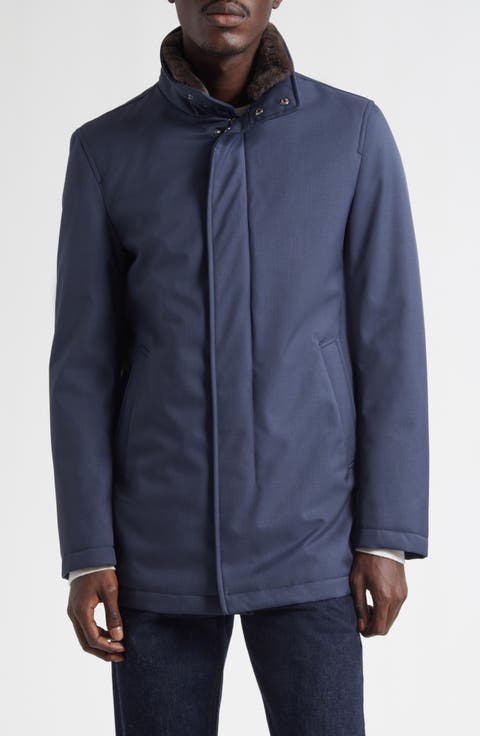 Twill Car Coat with Removable Faux Fur Lining