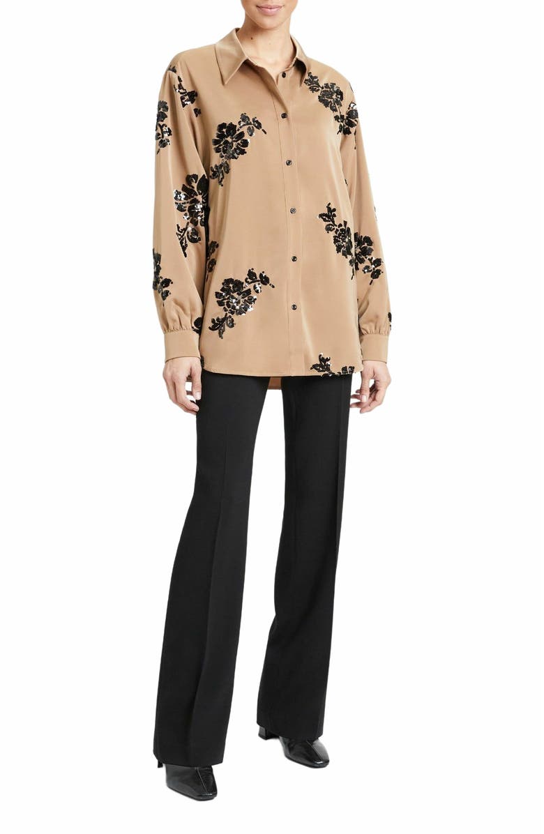 Santorelli Carmen Oversized Sequin Shirt, Alternate, color, Latte/Black