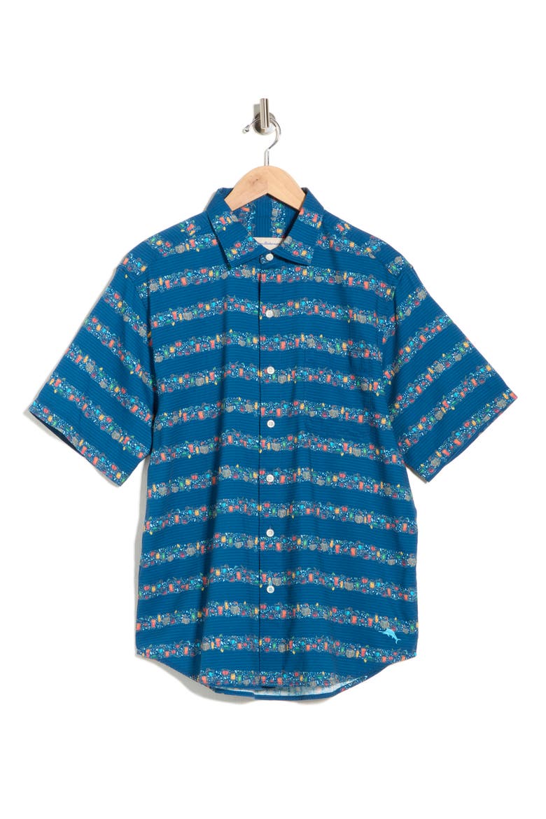Tropical Drinks Short Sleeve Button-Up Shirt, Alternate, color, BERING BLUE