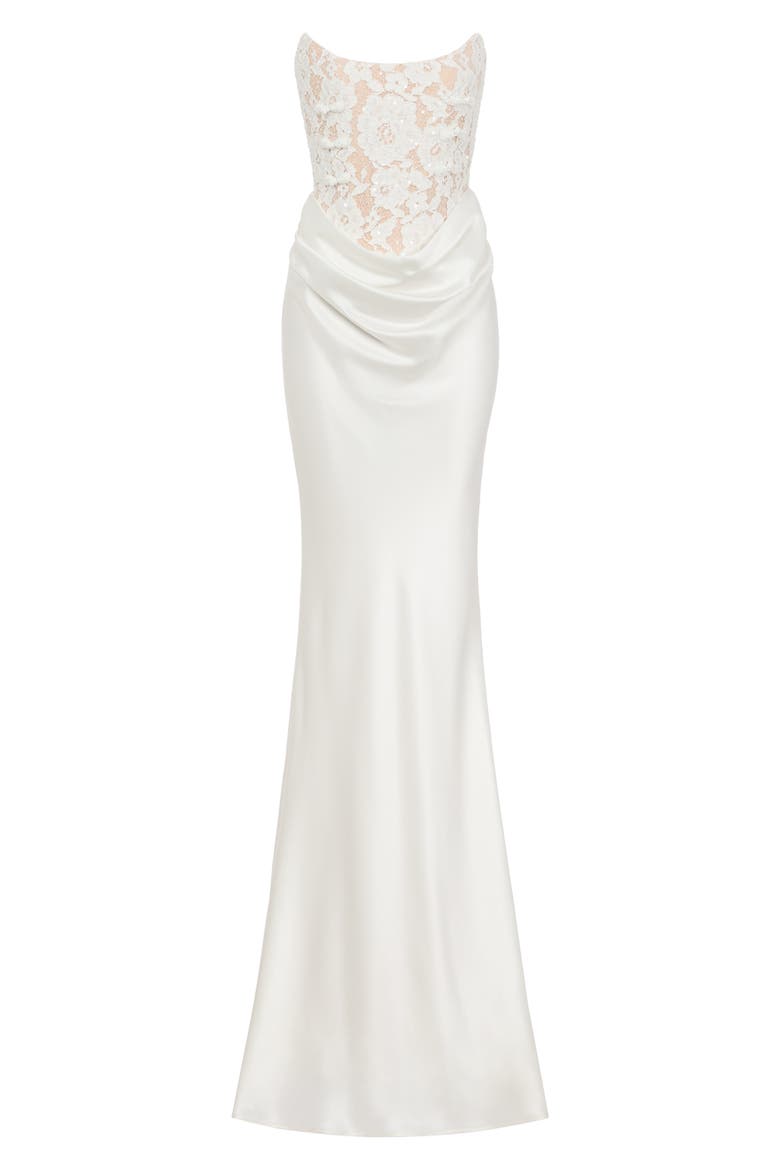 Blair Lace Bodice Strapless Gown, Alternate, color, WHITE