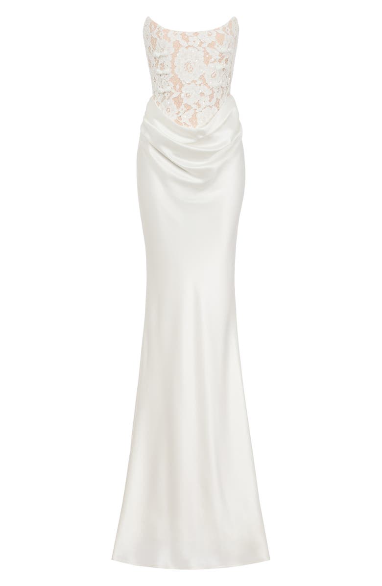SAU LEE Blair Lace Bodice Strapless Gown, Alternate, color, White