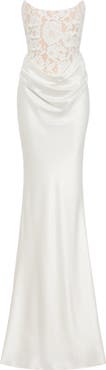 SAU LEE Blair Lace Bodice Strapless Gown