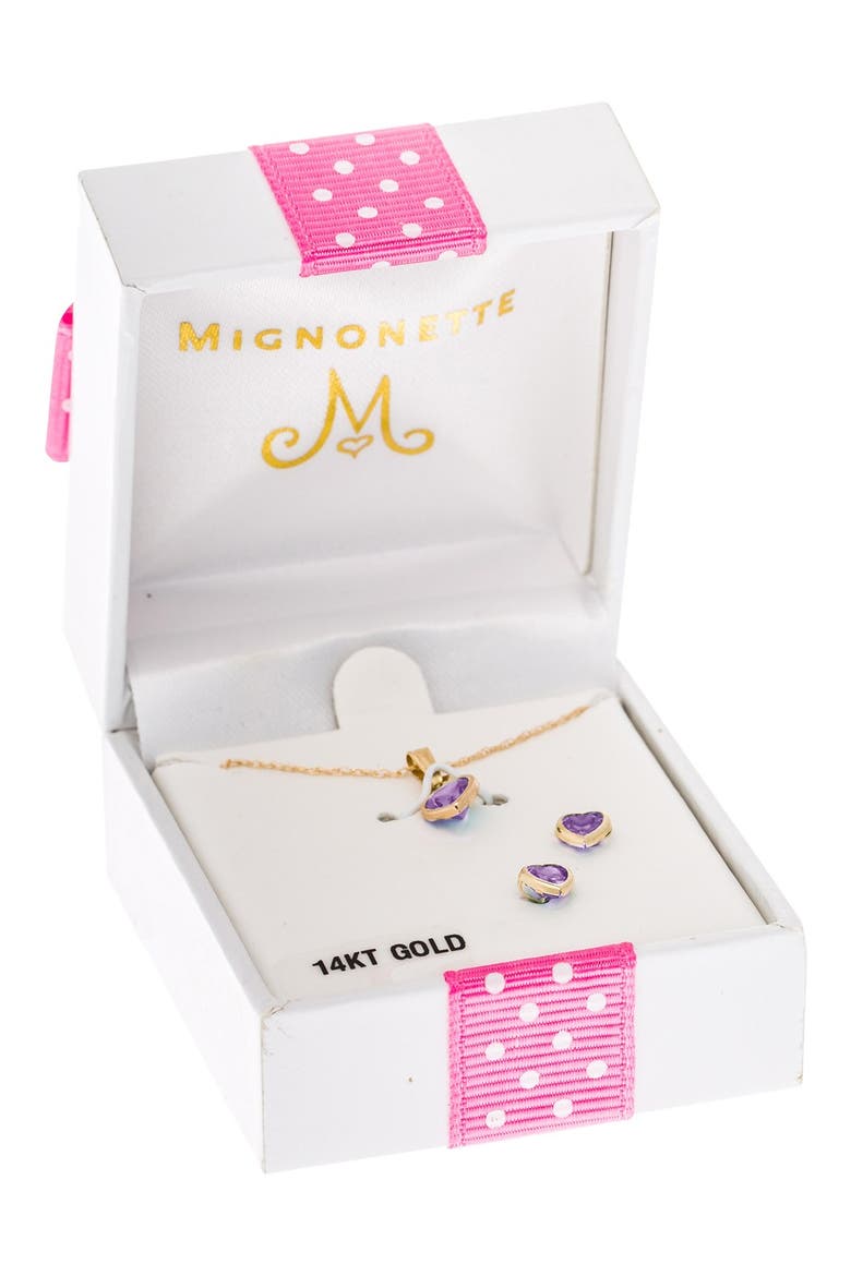 14k Gold Birthstone Necklace & Stud Earrings, Alternate, color, JUNE