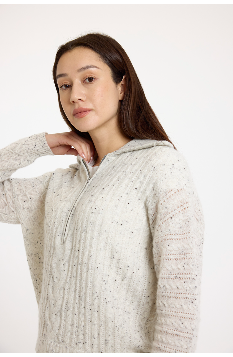 Brodie Pure Cashmere Mix Cable 100% Cashmere Half Zip Sweater, Alternate, color, Forst