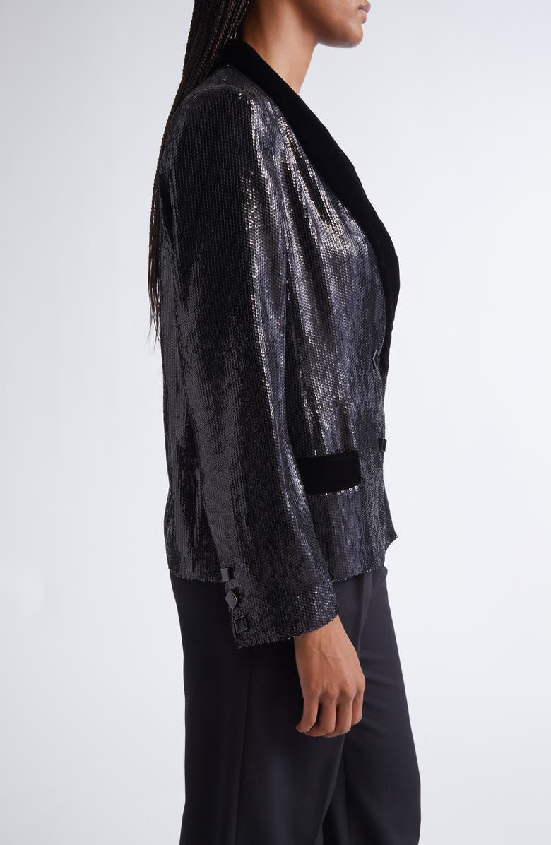 Emporio Armani Sequin Double Breasted Blazer, Alternate, color, Solid Black