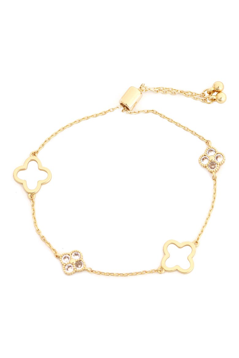 Crystal Clover Station Slider Bracelet, Main, color, GOLD