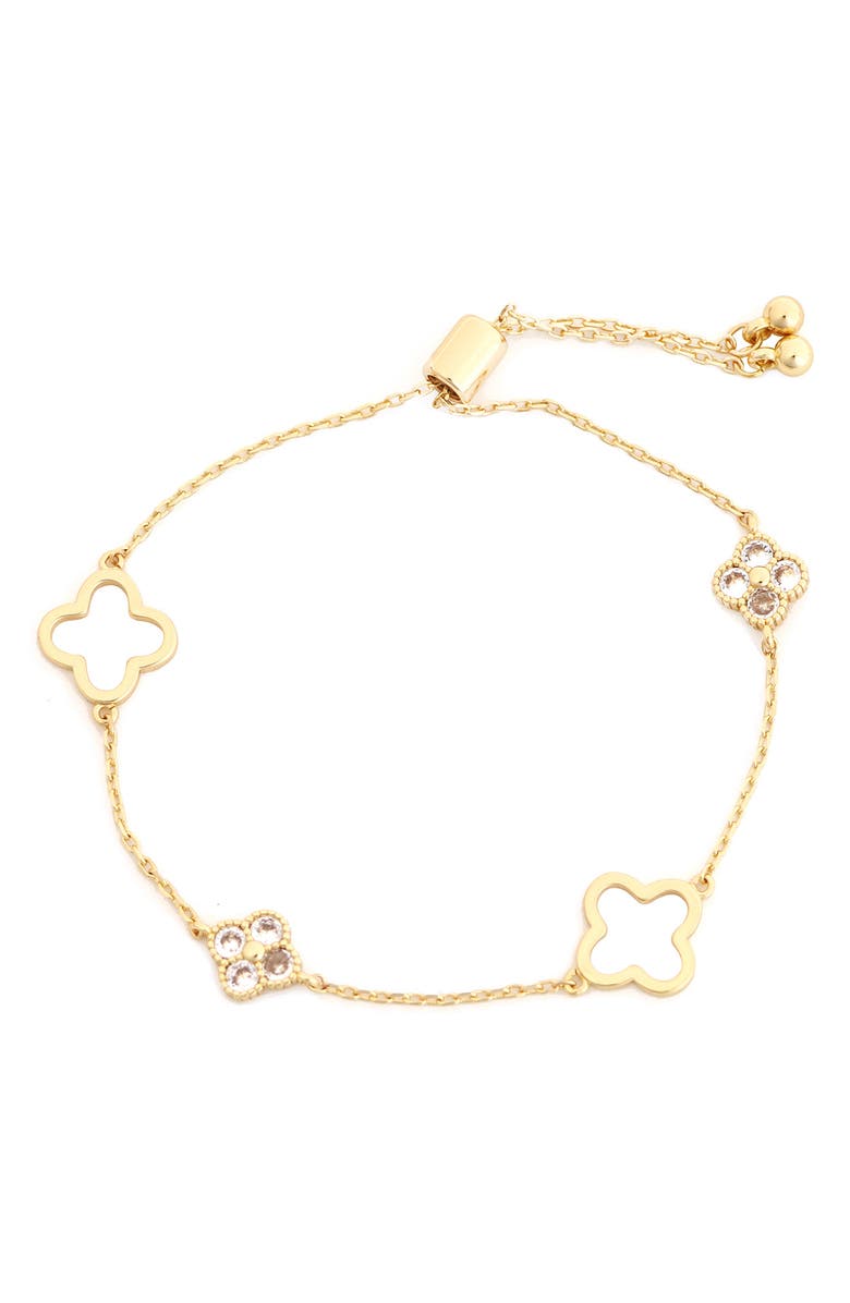 Panacea Crystal Clover Station Slider Bracelet, Main, color, Gold