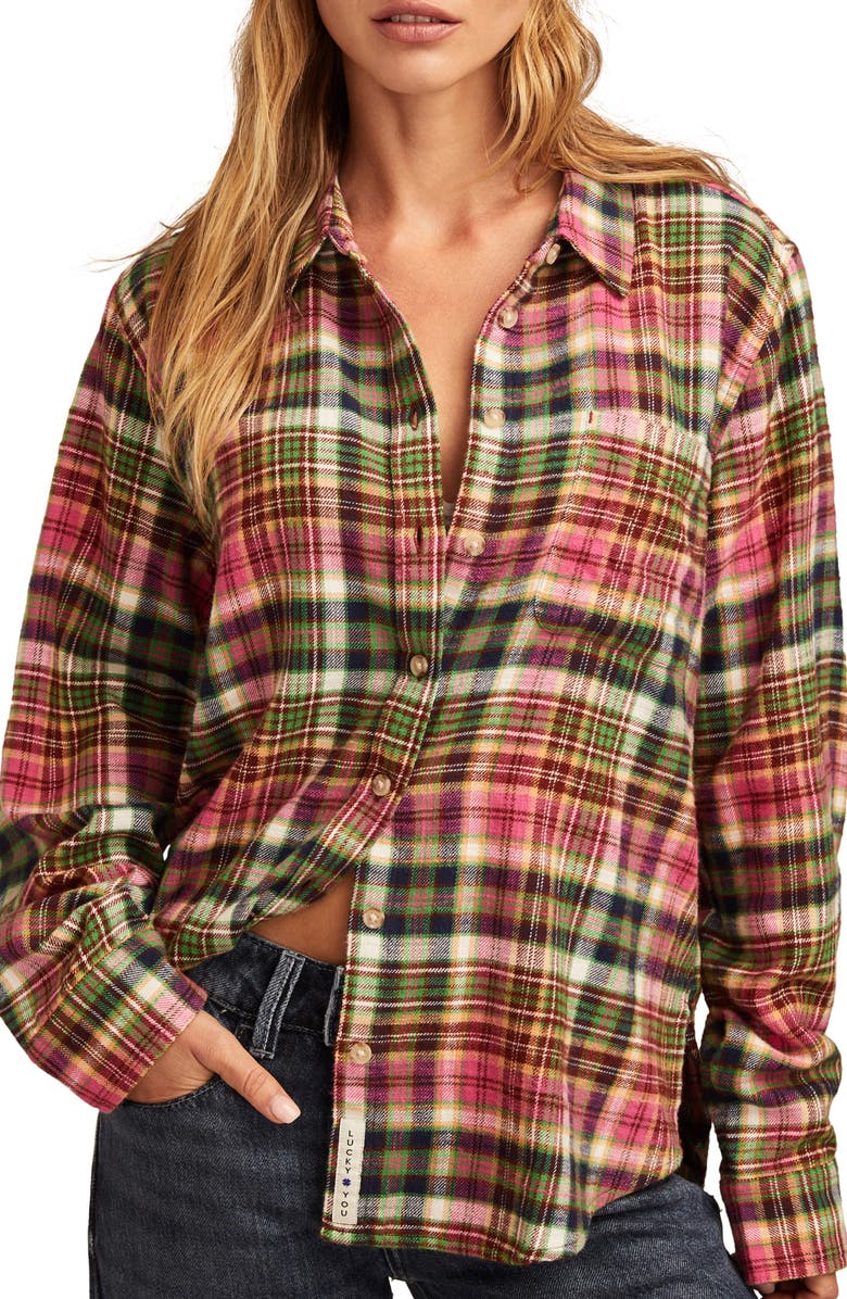 Lucky Brand Clyde Plaid Boyfriend Button-Up Shirt, Main, color,