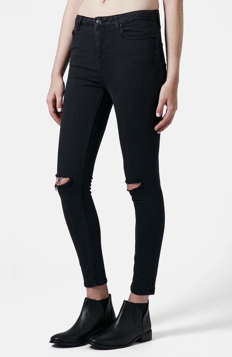 Topshop Moto 'Jamie' Dark Wash Ripped Slim Jeans, Main, color,