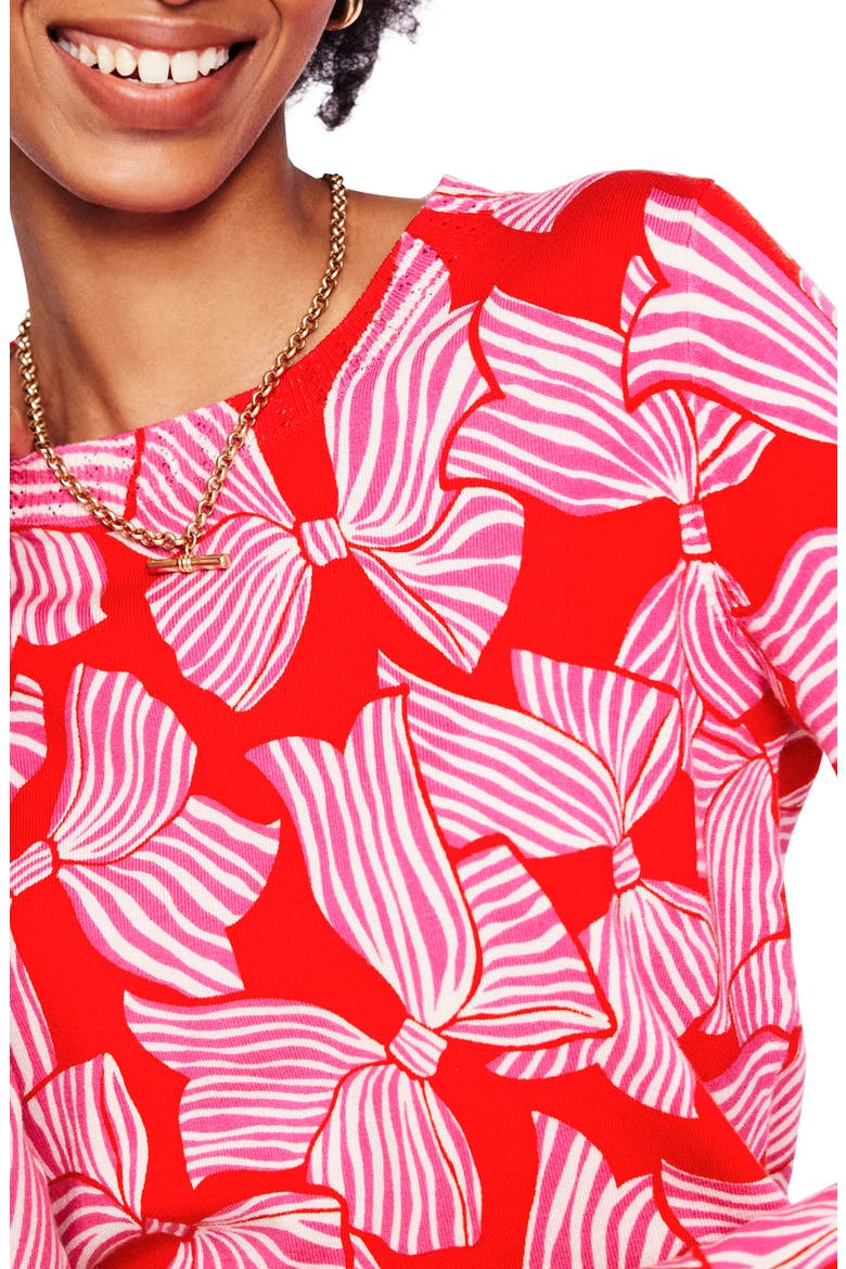 Emilia Bow Print Crewneck Sweater, Alternate, color, POPPY RED BOW SCATTER