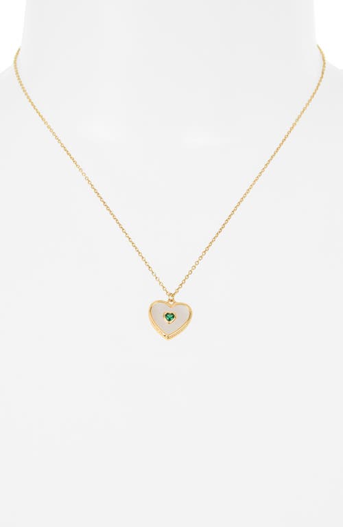 Argento Vivo Green Cz Heart Pendant Necklace In Gold