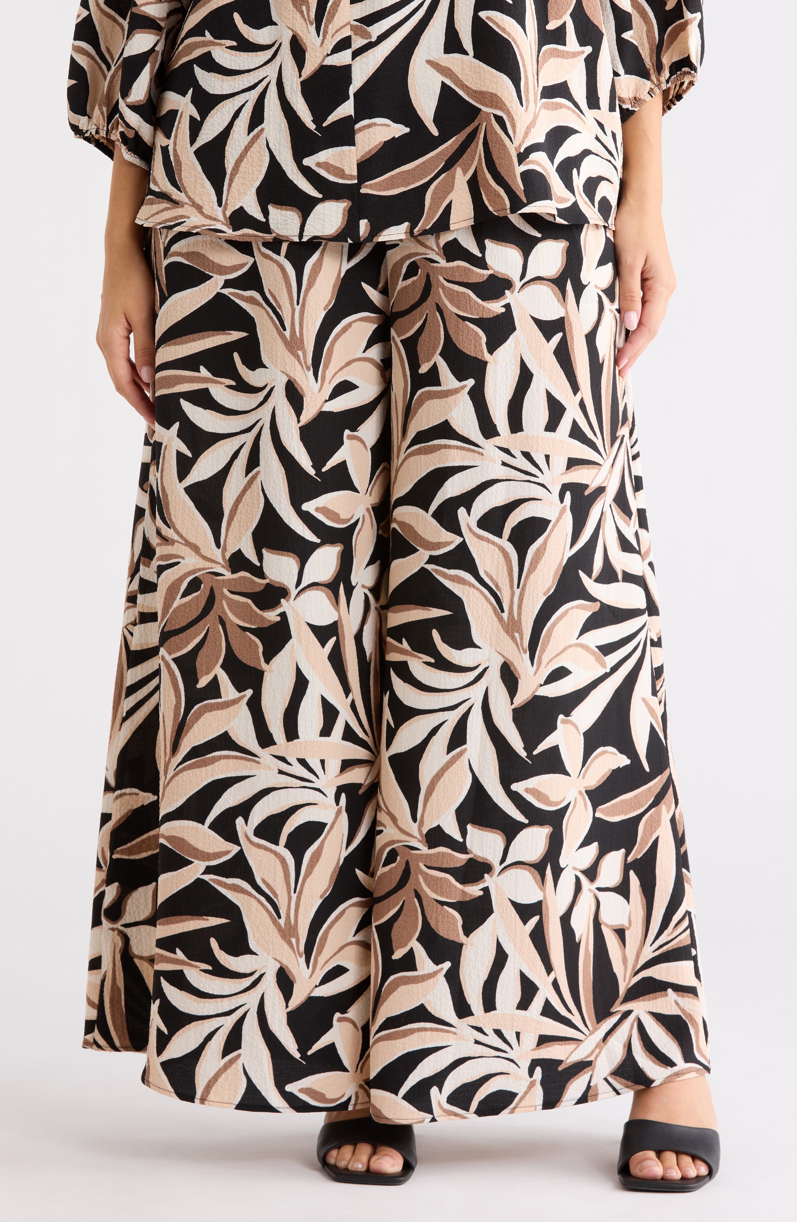 Renee C Leaf Print Wide Leg Pants