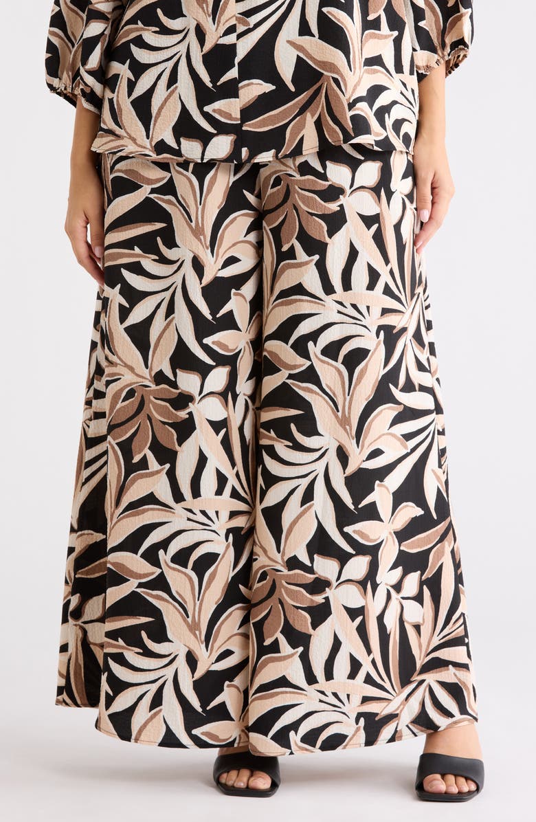 Renee C Leaf Print Wide Leg Pants, Main, color, Black