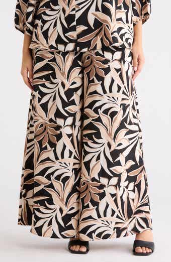 Leaf Print Wide Leg Pants