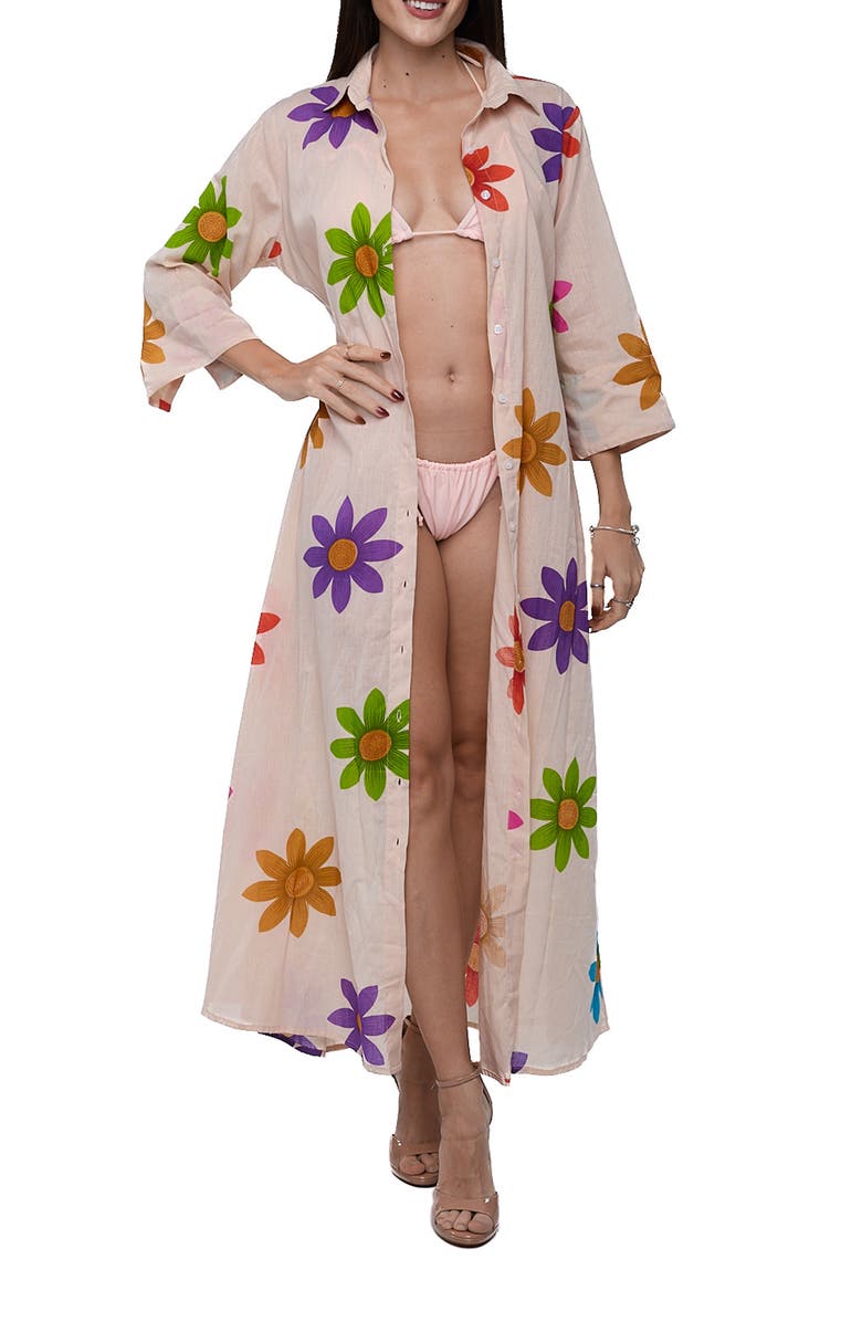 RANEES Cover-Up Maxi Shirtdress, Alternate, color, Beige