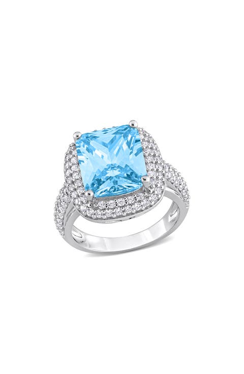 Silver-Tone Cushion Cut CZ Ring