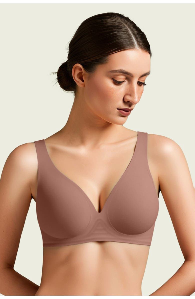 Popilush Seamless Wireless Jelly Leopard Contour Minimizer Support Bra, Main, color, Mocha Brown