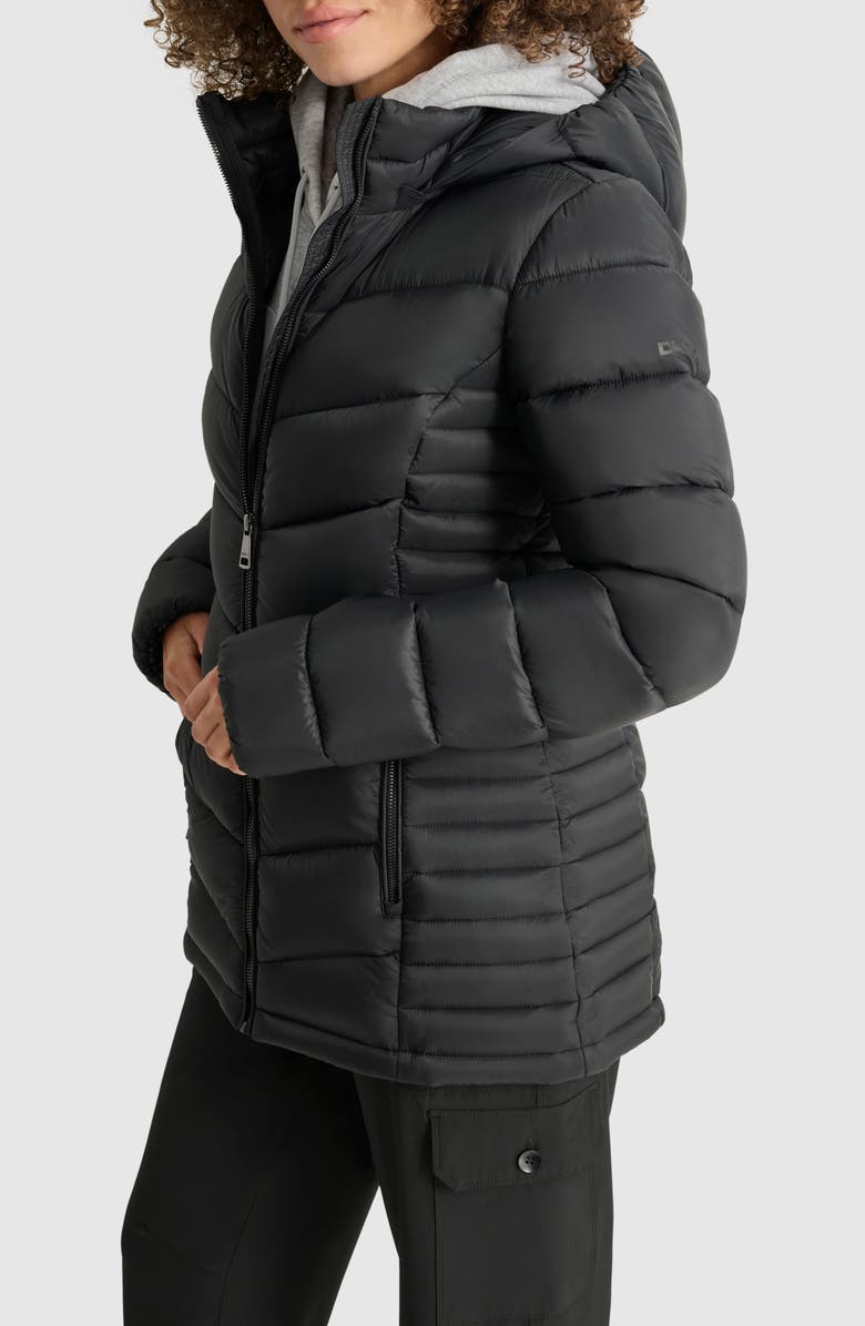 DKNY Cire Packable Hooded Puffer Jacket, Alternate, color, Black
