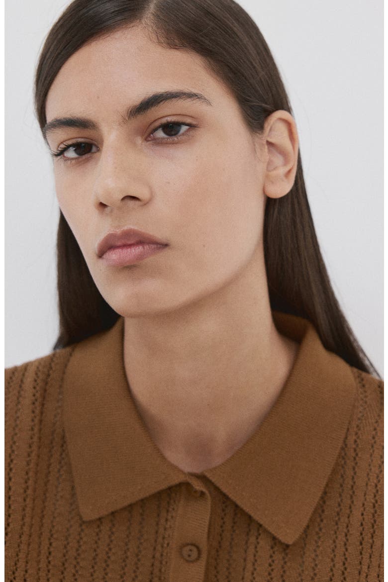 Open Stitch Cotton Polo Sweater, Alternate, color, CARAMEL