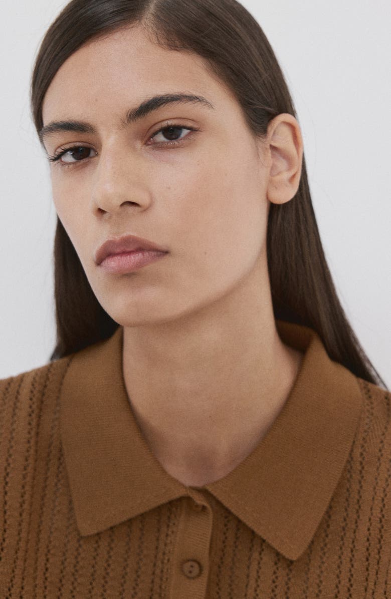 MANGO Open Stitch Cotton Polo Sweater, Alternate, color, Caramel