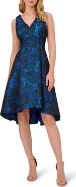 Adrianna Papell Floral Jacquard High-Low Fit & Flare Dress