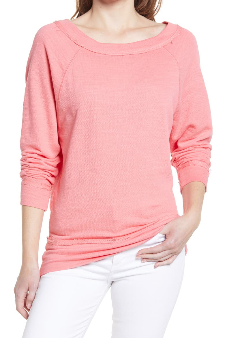 Dolman Sleeve Cotton Blend Pullover, Main, color, CORAL TEA ROSE