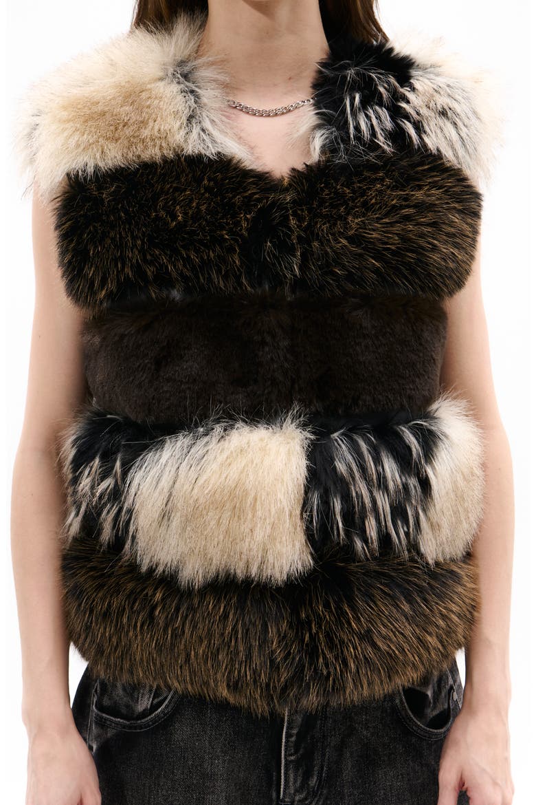 Vail Mixed Faux Fur Vest, Main, color, BROWN MULTI