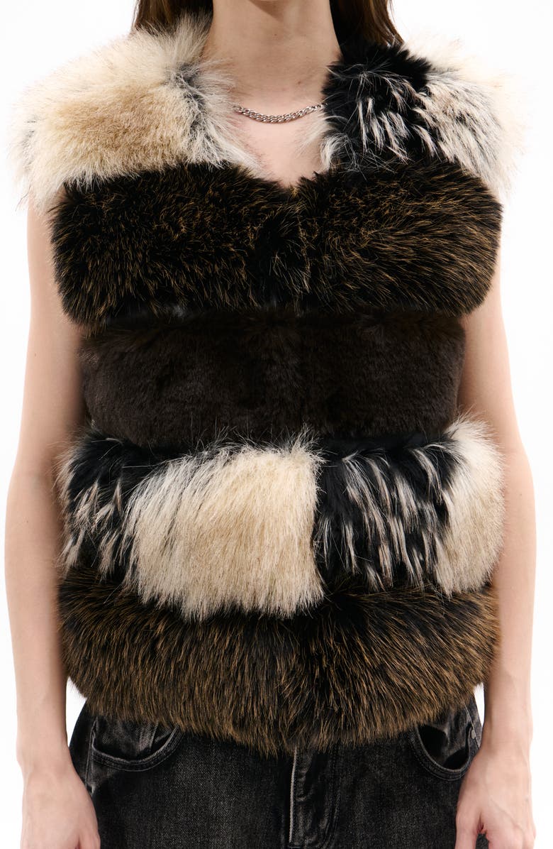 AZALEA WANG Vail Mixed Faux Fur Vest, Main, color, Brown Multi