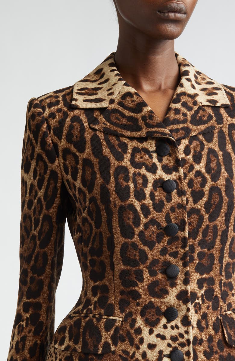 Dolce&Gabbana Leopard Print Single Breasted Wool Crepe Jacket, Alternate, color, Leo New