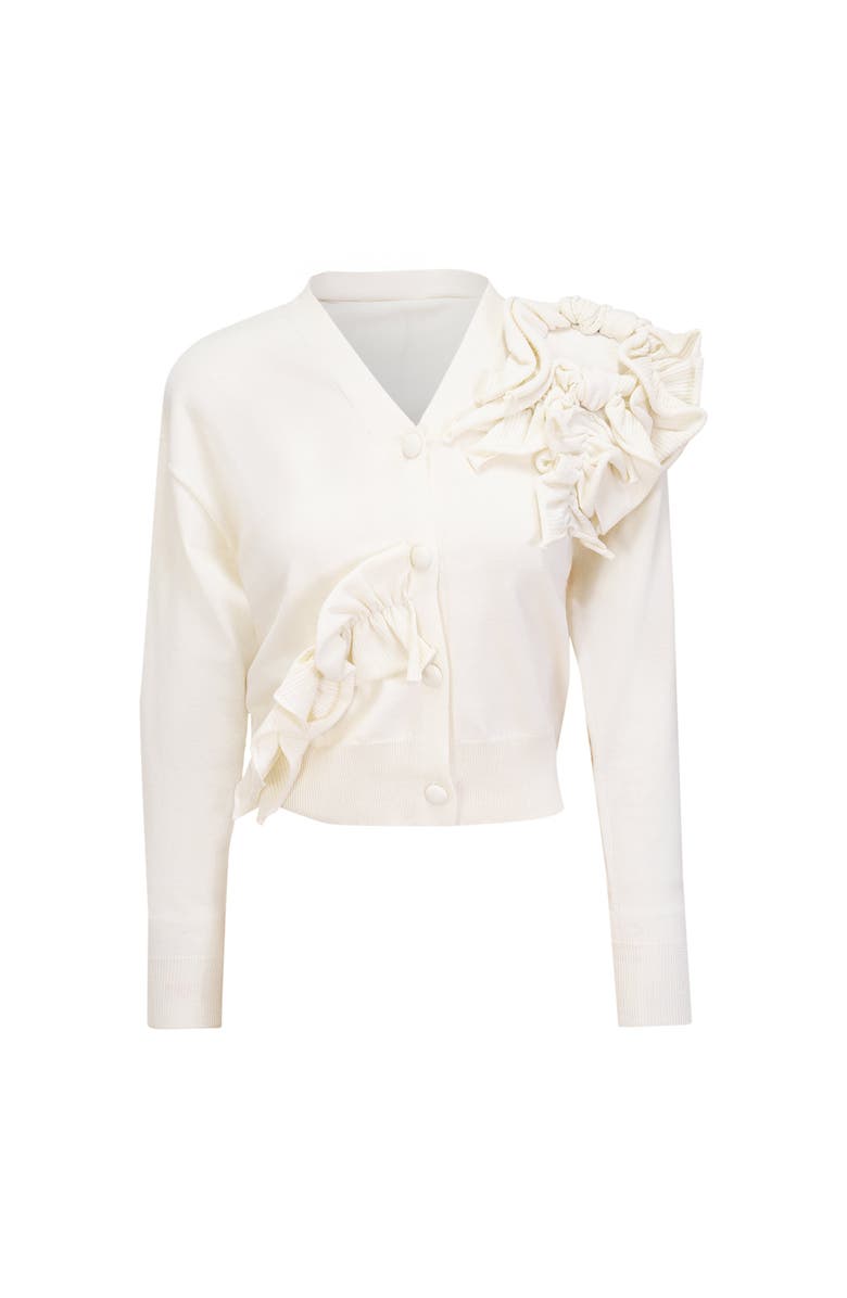 Milan Italy Cropped Floral Applique Button Front Knit Cardigan, Main, color, Cream