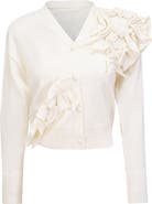 Milan Italy Cropped Floral Applique Button Front Knit Cardigan