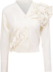 Milan Italy Cropped Floral Applique Button Front Knit Cardigan