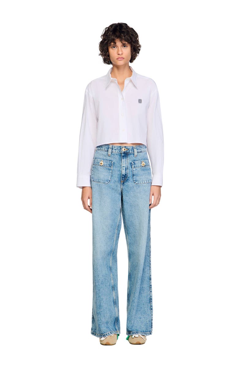 SANDRO Cropped poplin shirt, Alternate, color, White