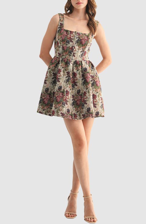 Corset Tapestry Jacquard Fit & Flare Minidress