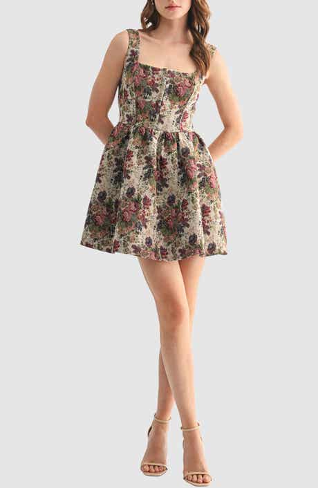 Lush Corset Tapestry Jacquard Fit & Flare Minidress