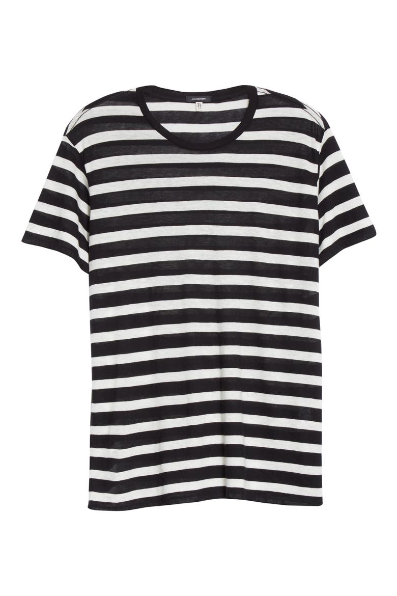 Boy Stripe Cotton & Cashmere T-Shirt, Alternate, color, BLACK W/ ECRU