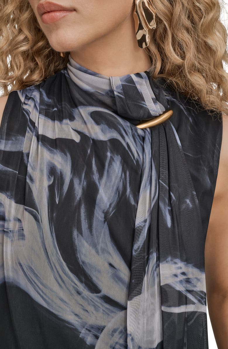 Donna Karan New York Mock Neck Chiffon Sleeveless Top, Alternate, color, Black/ Vapor Multi