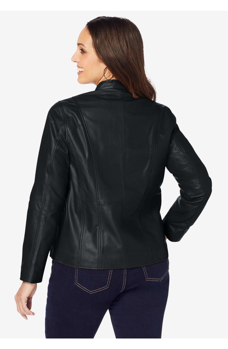 Jessica London Zip Front Leather Jacket, Alternate, color, Black