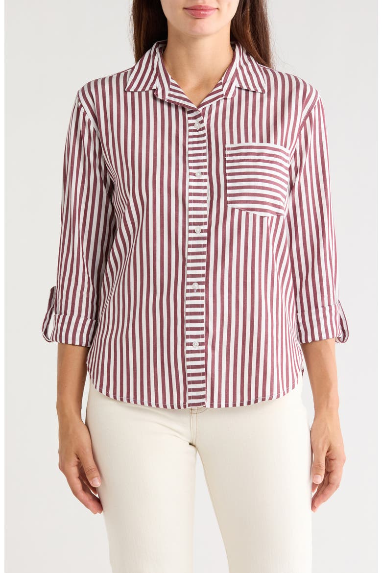 Carson Stripe Button-Up Shirt, Main, color, NEW RAISIN